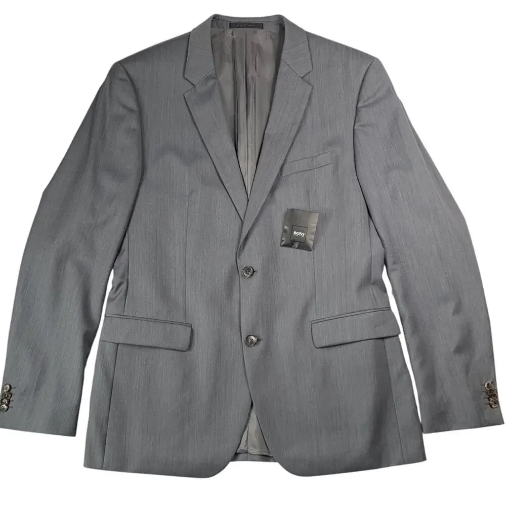 Boss Hugo Boss Grand Central Sport Coat 44L Gray Textured Wool Jacket Blazer